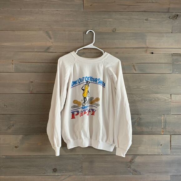 VINTAGE 90s | Planters Mr Peanut “Come Out of Your Shell & Party” Sweatshirt XL - Picture 1 of 9